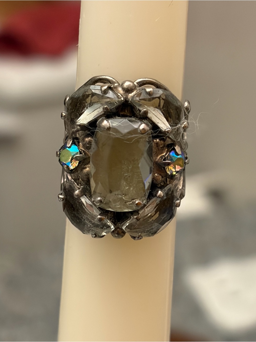 Sorrelli Silver and Gray Adjustable Women's Ring with Light Blue Crystal sz 7